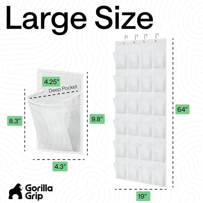 GORILLA GRIP Over the Door Shoe Organizer, 2 Pack, 24 Breathable Mesh Pockets - Image 7