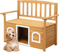 VINGLI Outdoor Storage Bench with Built-in Dog House, 2-in-1 Outdoor Waterproof Patio Bench with Pet Kennel for Patio Backyard Porch (Natural) by VINGLI