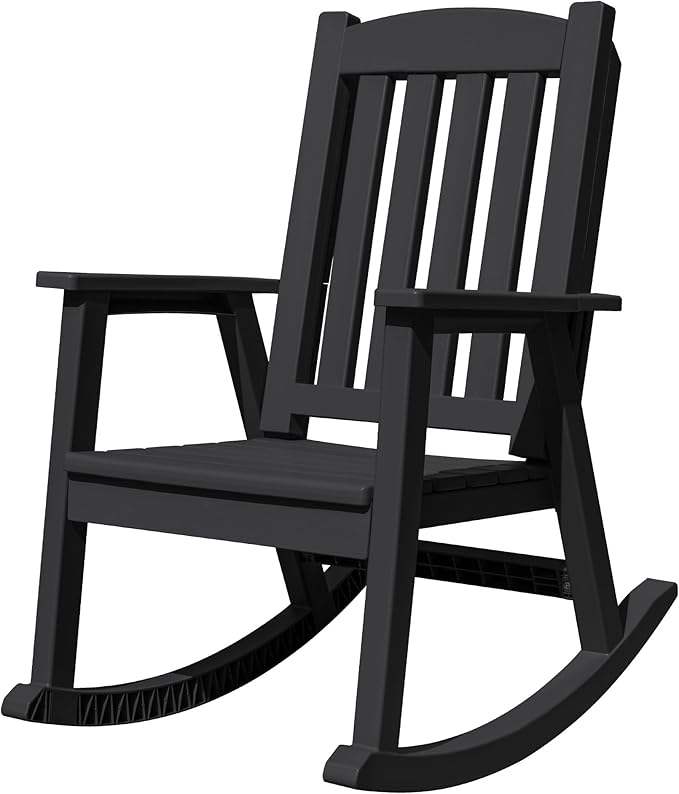 Devoko PP Material Rocking Chair Outdoor Indoor All Weather High Back Patio Rocker for Adult Heavy Duty Rocking Chair for Patio Backyard Porch Garden (Heavy Duty, Black) by DEVOKO