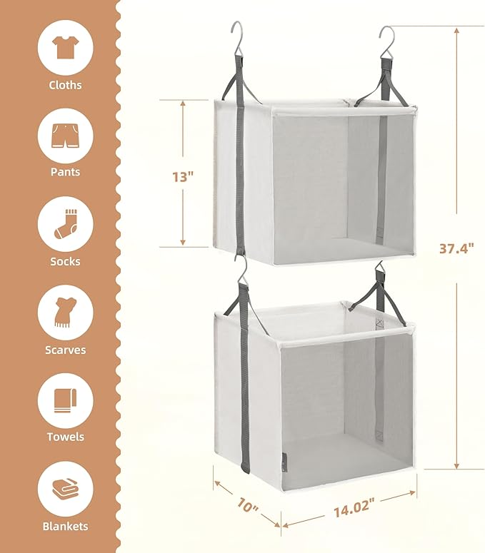 STORAGE MANIAC 2-Shelf Hanging Closet Organizer, Cloth Hanging Closet Shelf - Image 2