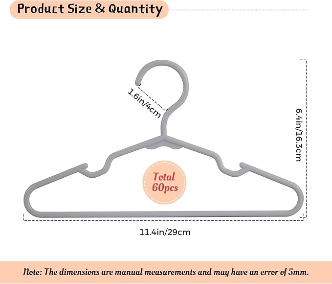 60 Pack Gray Kids Hangers 11.6 Inch - Image 2