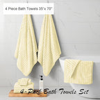 4 Pcs Light Yellow Cabana Stripe Large Bath Towels 35"x70" Oversized Bath Sheet - Image 3