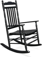 VINGLI Wooden Rocking Chair, Outdoor Chair with 450 lbs Support, Relaxing Rocker with Solid Wood High Back Seat Reclining Seat for Deck, Garden, Backyard, Porch, Indoor or Outdoor Use (Black, 1PC) by VINGLI