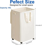 Slim Laundry Hamper with Lid and Wheels, Small Rolling Laundry Basket with - Image 2