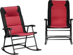 Outsunny Oversized Folding Rocking Camping Chair Set of 2, Padded Outdoor Rockers with High Back and Armrests, Portable Outdoor Patio Chairs with Steel Frame for Garden, Porch, Lawn, Red by Outsunny