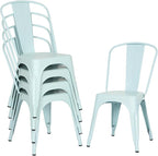 FDW | Set of 4 Metal Dining Chairs | Blue | Stackable Tolix Side Chairs with Backrest | Scratch-Resistant | Non-Slip Feet | Indoor/Outdoor Use | 330 lbs Capacity | Ideal for Kitchen & Restaurant by FDW