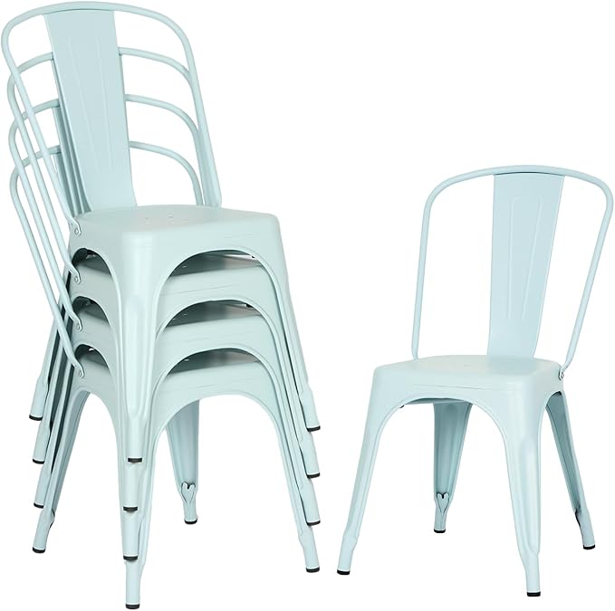 FDW | Set of 4 Metal Dining Chairs | Blue | Stackable Tolix Side Chairs with Backrest | Scratch-Resistant | Non-Slip Feet | Indoor/Outdoor Use | 330 lbs Capacity | Ideal for Kitchen & Restaurant by FDW
