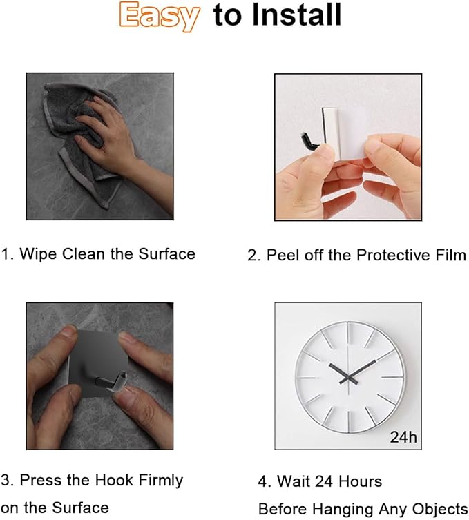 Adhesive Towel Hooks for Bathrooms, 8 Piece Towel Hooks for Hanging Hat Robe - Image 3
