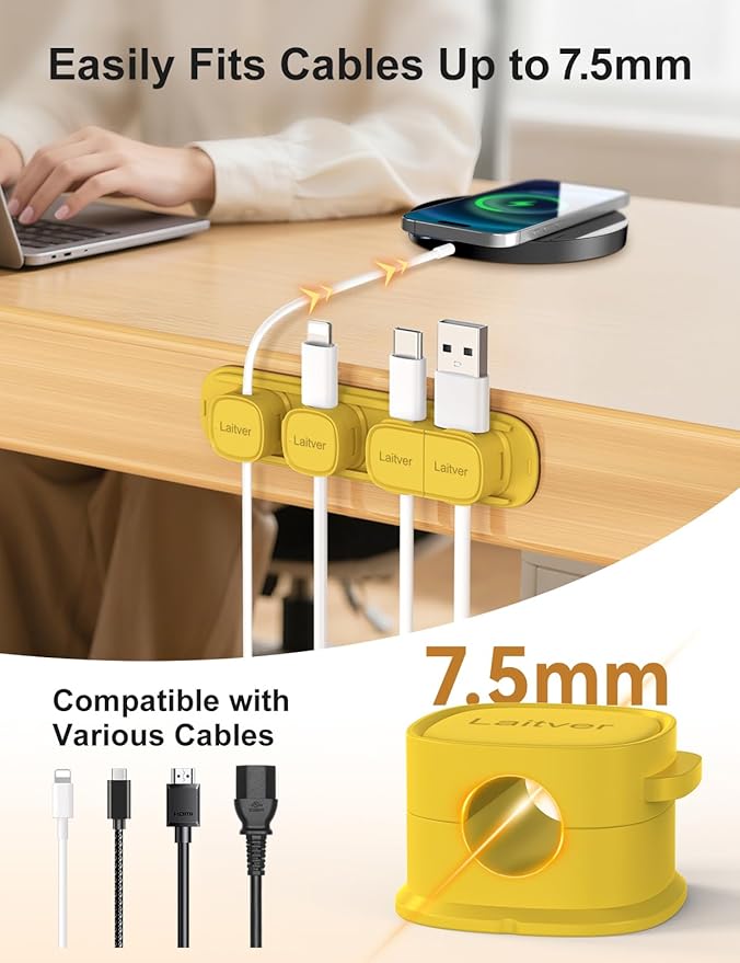 6 Pack Magnetic Cable Clips, Laitver Cord Organizer Holder Strong Adhesive Desk - Image 7