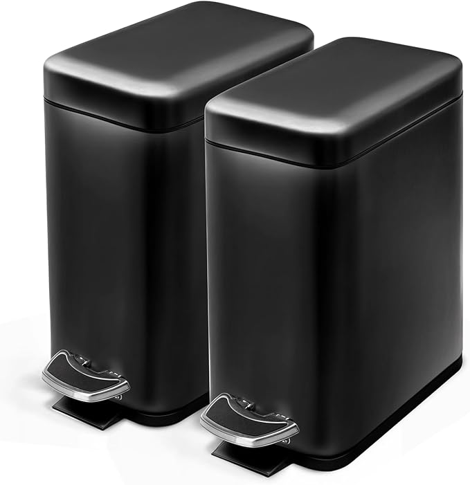 Home Zone Living 2-Pack 1.3 Gallon Small Black Bathroom Trash Can by HomeZoneLiving