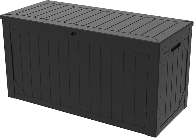 TARKARI 100 Gallon Lockable Resin Deck Box, Waterproof & UV-Resistant Outdoor Storage Box for Outdoor Cushion Storage, Garden Tools & Pool Accessories Storage, Black by Home