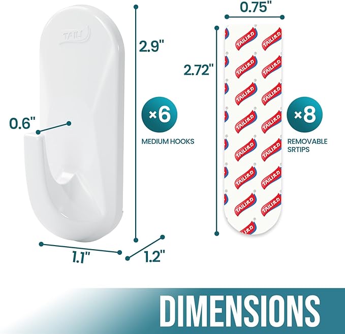 TAILI Hooks for Hanging, 6 Plastic Sticky Hooks and 8 Adhesive Strips, No - Image 4