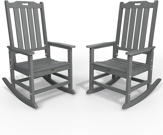 Oversized Rocking Chair Set of 2, Outdoor Rocking Chair for Adults, All Weather Resistant Porch Rocker for Lawn Garden, Grey by THOEOE