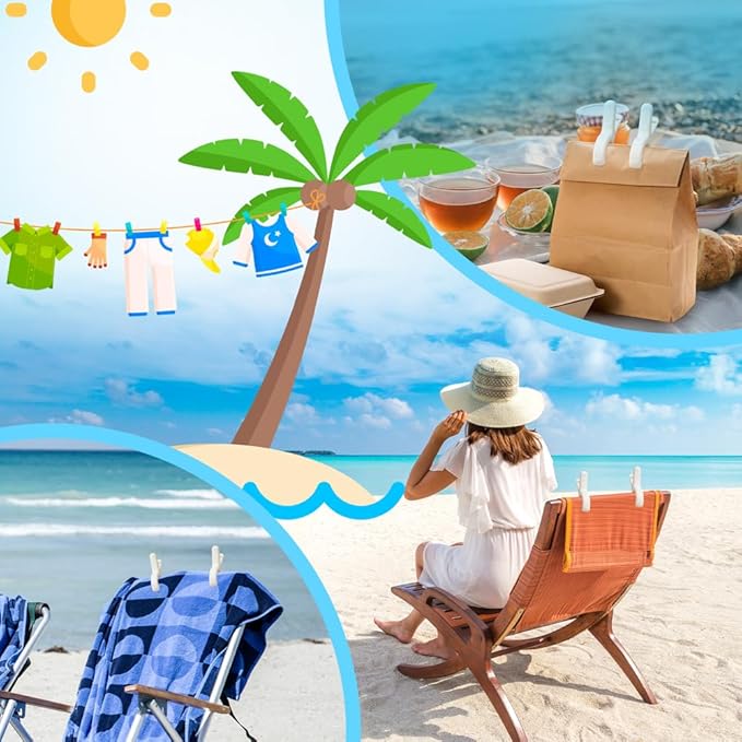 Beach Towel Clips for Chairs Cruise-Clothespins 12 pcs Heavy Duty Laundry - Image 2