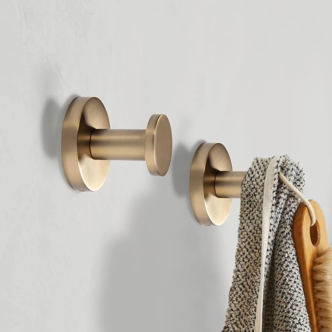 TUNNY 5 Pack Round Towel Hooks-Champagne Gold Modern Coat Hooks Shower Towel - Image 3