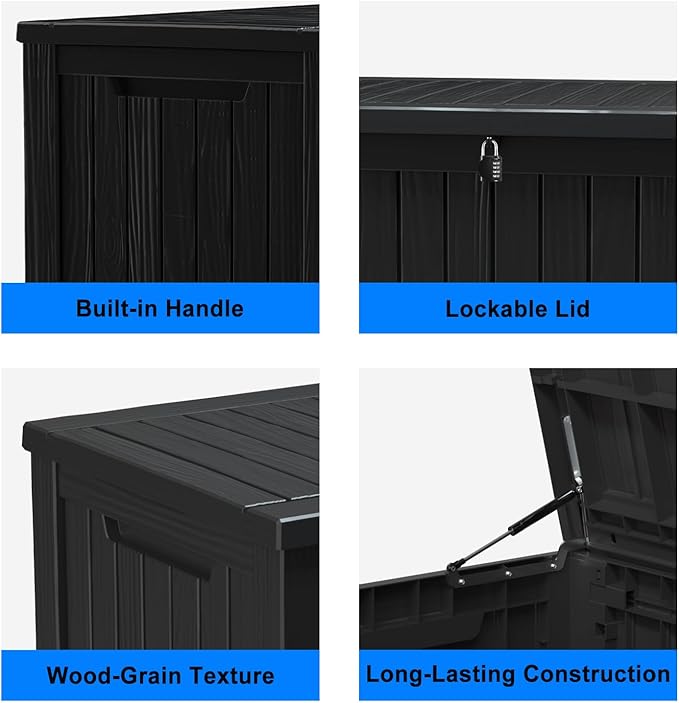 180 Gallon Resin Outdoor Deck Box Waterproof Patio Furniture, Garden Tools, Cushions, Pool Accessories Outside Storage (Black, 180 Gallon) - Image 3