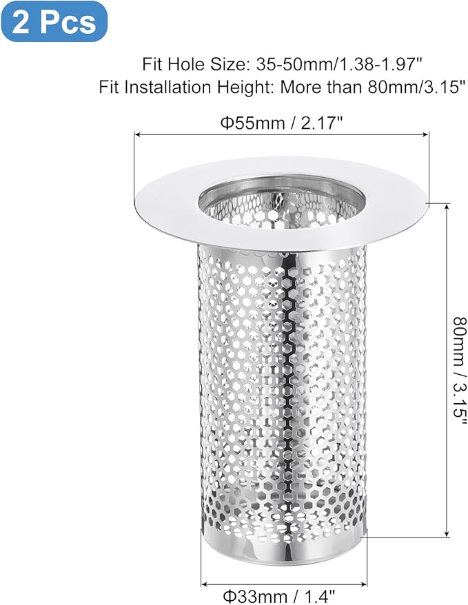 uxcell 2 Pack Shower Drain Strainer, 3.1" x 2.2" Stainless Steel Floor Drain - Image 2