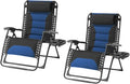 Zero Gravity Chair Set of 2 Oversized Folding Recliner, Padded Anti Gravity Lounge Chair with Adjustable Pillow & Cup Holder for Outdoor Camping, Patio, Poolside, Lawn (Black & Blue) by Unknown