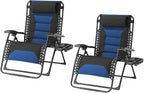 Zero Gravity Chair Set of 2 Oversized Folding Recliner, Padded Anti Gravity Lounge Chair with Adjustable Pillow & Cup Holder for Outdoor Camping, Patio, Poolside, Lawn (Black & Blue) by Unknown
