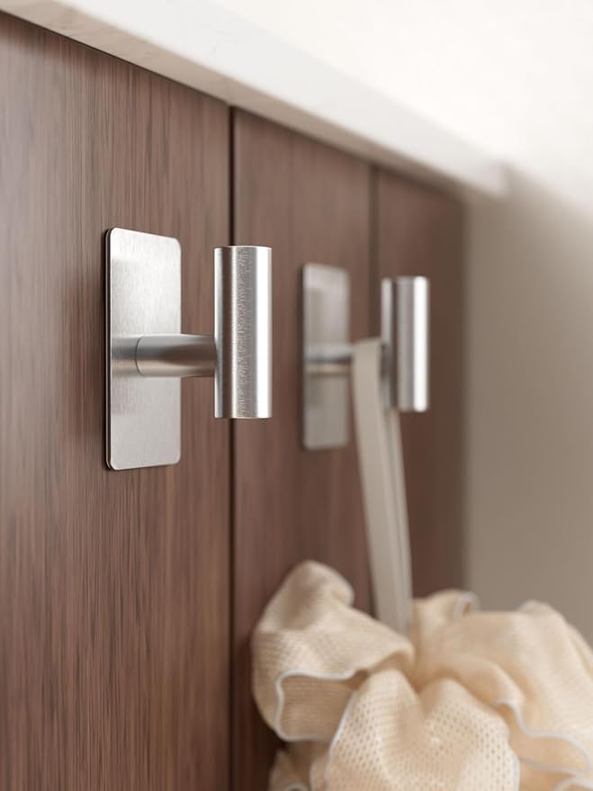 Towel Hooks for Bathrooms – 2 Pack, Brushed Silver Finish, T-Shaped Stainless - Image 6