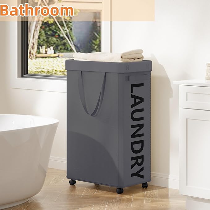 2 Pack Laundry Basket with Wheels, 90L Rolling Laundry Hamper with Wheels - Image 4