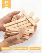 Clothes Pins Wooden Clothespins, Heavy Duty Outdoor Large Pegs 3.55 Inch 50 Pack - Image 2