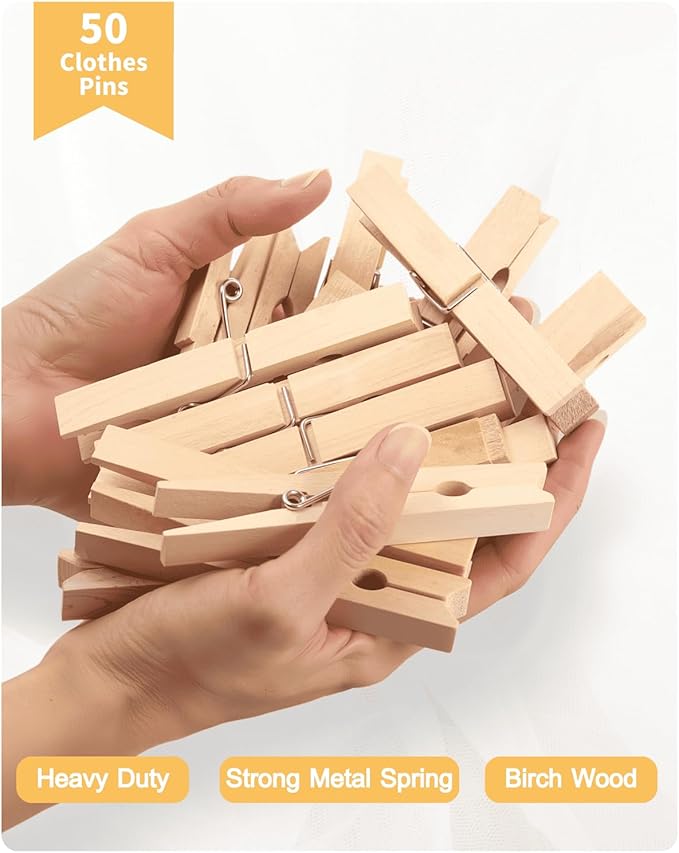 Clothes Pins Wooden Clothespins, Heavy Duty Outdoor Large Pegs 3.55 Inch 50 Pack - Image 2
