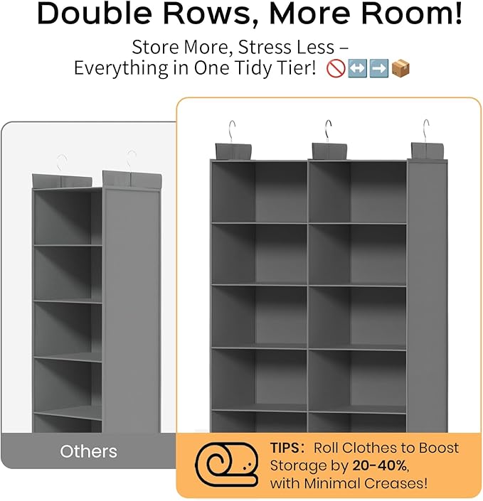 Grey 5-Tier Hanging Closet Storage Organizer - Image 3
