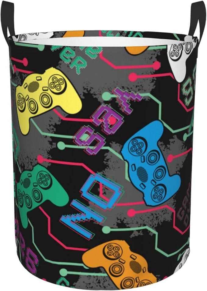 Colorful Game Joysticks Laundry Hamper Bag, Video Game Controller Background - Image 9