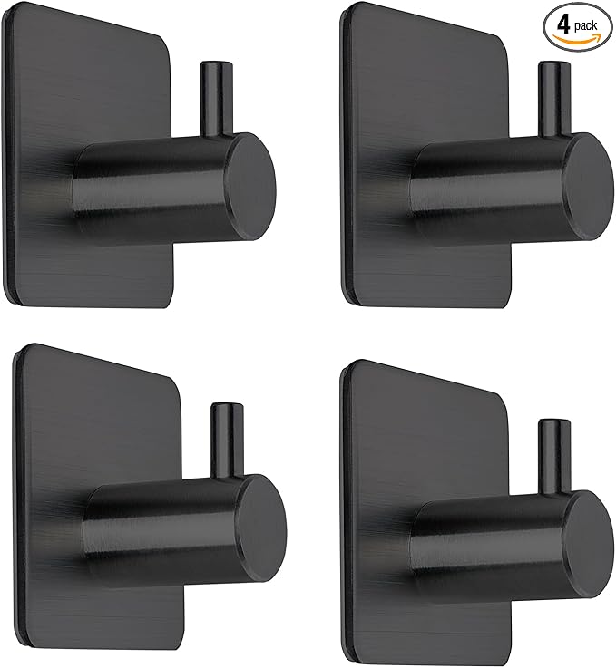 Black Adhesive Towel Hooks Heavy Duty Stick on Wall Hooks Shower Hooks by Fotosnow