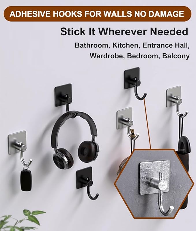 Self Adhesive Towel Hooks, Waterproof Rustproof Stainless Steel Sticky Wall - Image 6