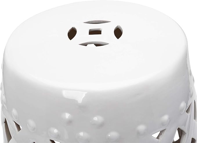 Outsunny 13" x 18" Ceramic Garden Stool with Woven Lattice Design & Glazed Strong Materials Decorative Outdoor Stool, White - Image 8