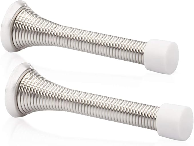 2 Pack Spring Door Stopper Brushed Satin Nickel- 3-1/4" Flexible Spring Door by KOVOSCH