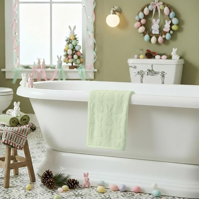 Artoid Mode 1 Pc Light Green 3D Rabbit Jacquard Easter Hand Towels - Image 3