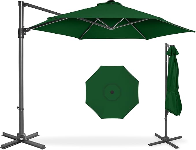Best Choice Products 10ft Offset Cantilever Hanging Market Patio Umbrella, Smooth 360° Rotation, 8 Sturdy Ribs, Easy Adjustment - Green by BestChoiceProducts