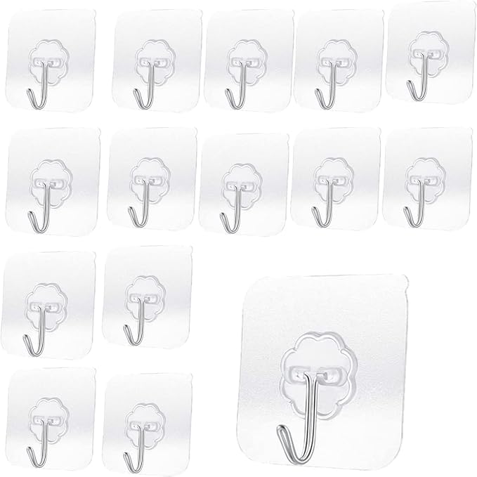 20 Pack Transparent Adhesive Hooks 33 lb 15KG Waterproof and Oilproof Reusable - Image 2