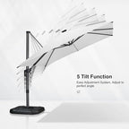 PURPLE LEAF 10 Feet Patio Umbrella with Base Outdoor Cantilever Solar Powered LED Square Umbrella Aluminum Offset Umbrella with 360-degree Rotation for Garden Deck Pool Patio White - Image 7