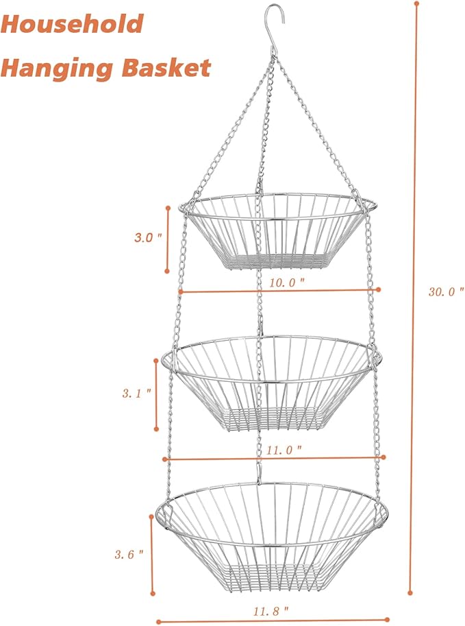 3-Tier Wire Fruit Hanging Basket 2 Packs, non-Punching Wall Hanging Storage - Image 3