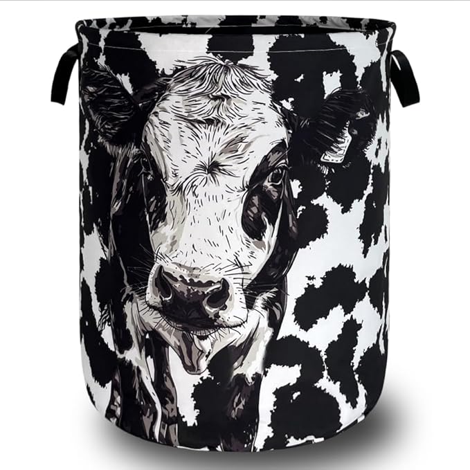 Personalize Black White Cow Laundry Basket Oxford Cloth Foldable Animal Laundry by Unknown