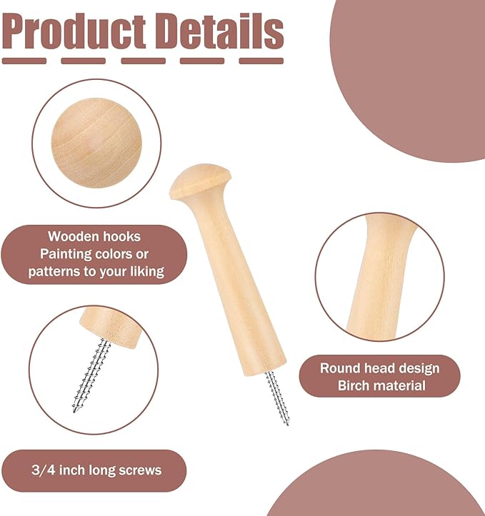 10 Pcs Wooden Shaker Peg Screw-On Solid Wood Hook 3.8 Inch Wooden Pegs Long - Image 3
