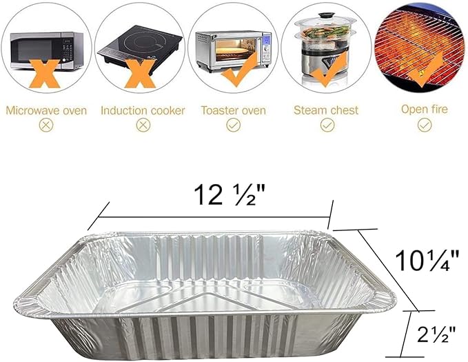 Aluminum Pans 9x13 Disposable Foil Pans Half Size Deep Steam Table Pans Heavy - Image 2