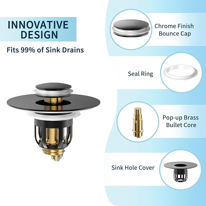 Universal Bathroom Sink Stopper, Pop Up Sink Stopper - Image 4