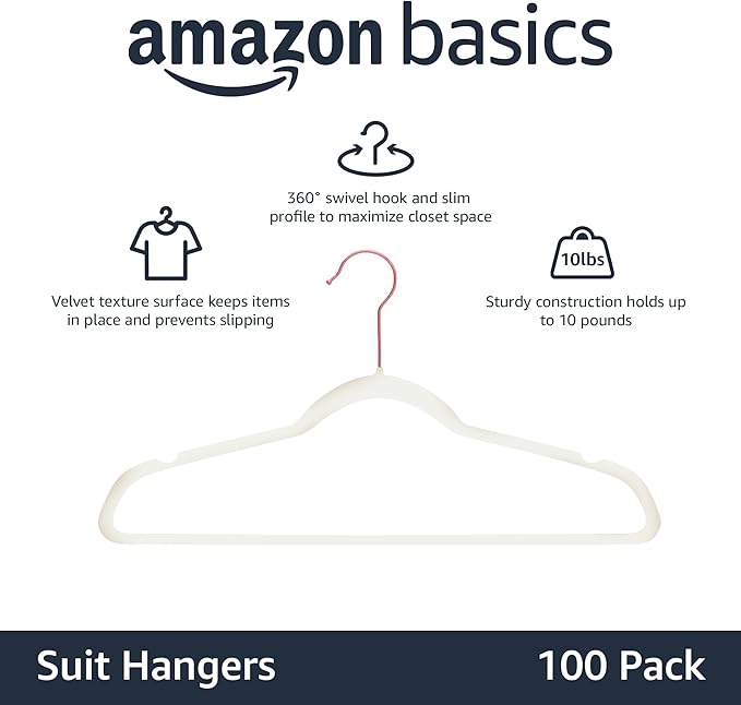 Amazon Basics Slim Velvet Non-Slip Space Saving Suit Clothes Hangers - Image 2