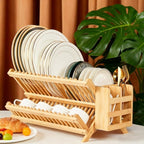 QUEENKAY Dish Drying Rack Collapsible 2-Tier Bamboo Dish Rack - Image 6