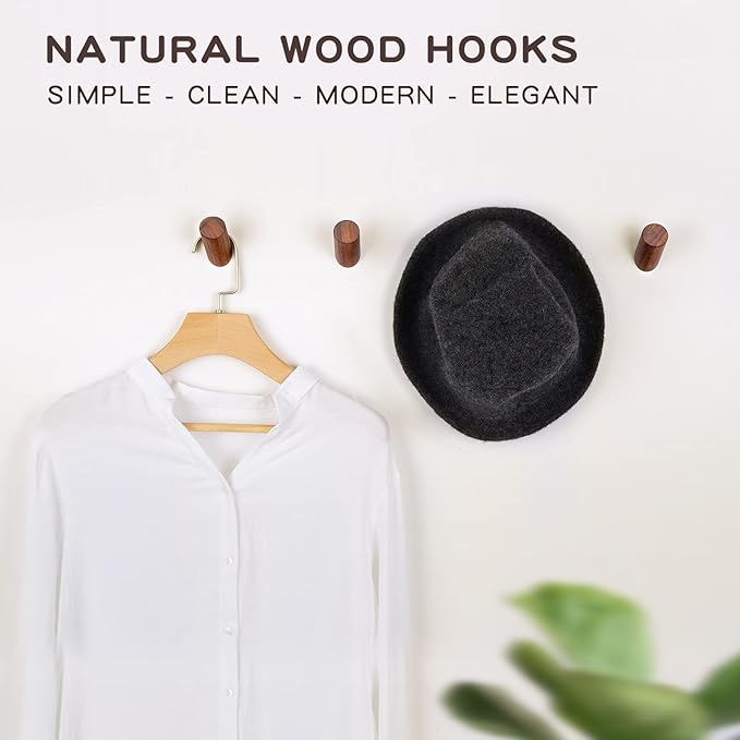 Wood Wall Hooks, 6 Pack Natural Wooden Coat Hooks Wall-Mounted, Rustic Heavy - Image 2
