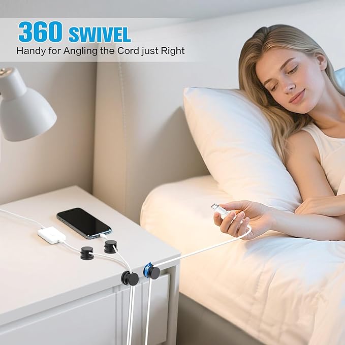 6PC Cord Organizer Holder, 360° Rotatable Spring Cable Clips, Strong Adhesive - Image 2