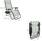 Best Choice Products Set of 2 Adjustable Steel Mesh Zero Gravity Lounge Chair Recliners w/Pillows and Cup Holder Trays - Sage Green Striped - Image 2