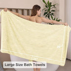 8 Pcs Light Yellow Cabana Stripe Bath Towel Set Oversize Bath Sheet-2 Bathroom - Image 4