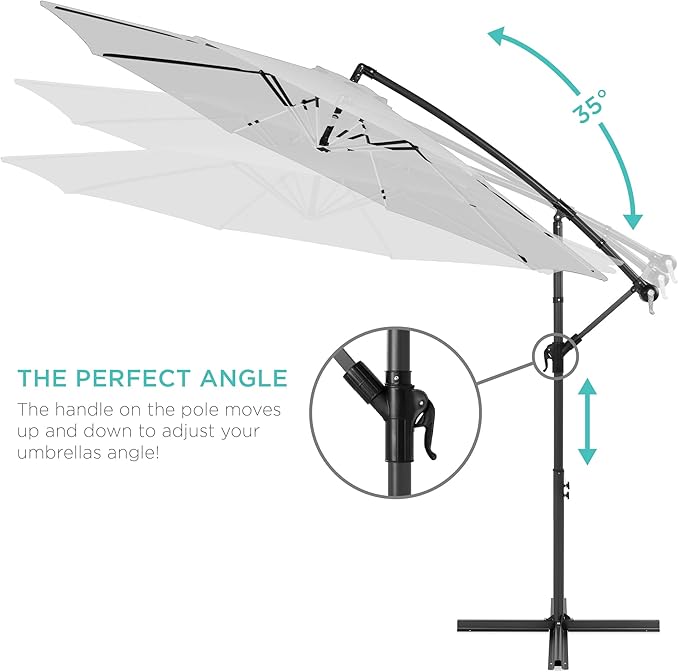 Best Choice Products 10ft Offset Cantilever Hanging Market Patio Umbrella, 8 Sturdy Ribs, Easy Adjustment - Fog Gray - Image 4