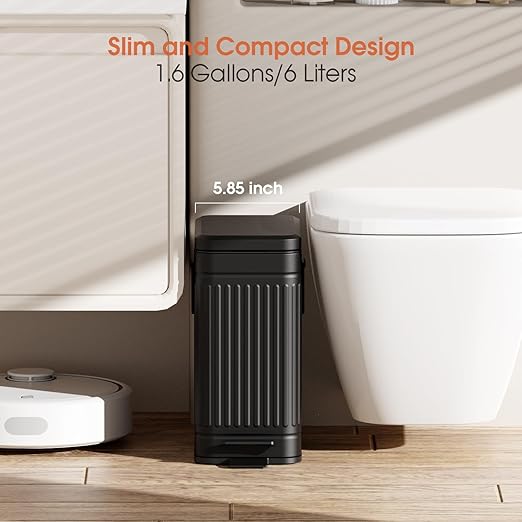 Small Bathroom Trash Can with Lid Soft Close, 6L / 1.6 Gallon Stainless Steel - Image 2